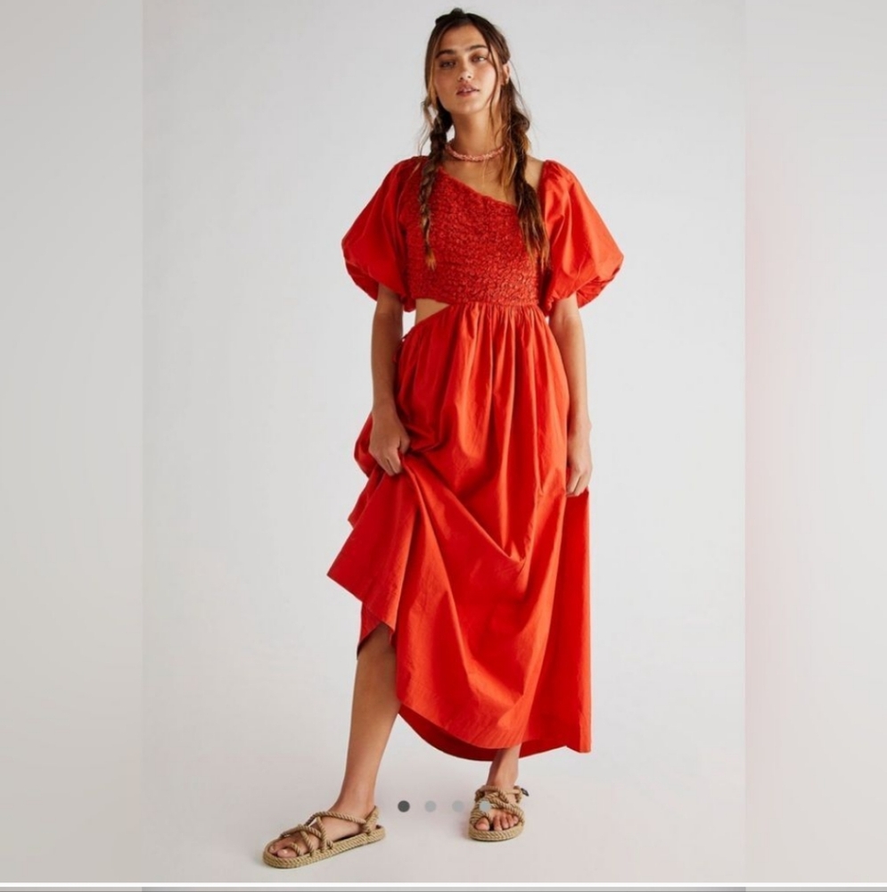 FREE PEOPLE Kalina Midi dress in Persimmon size Large - Picture 3 of 8